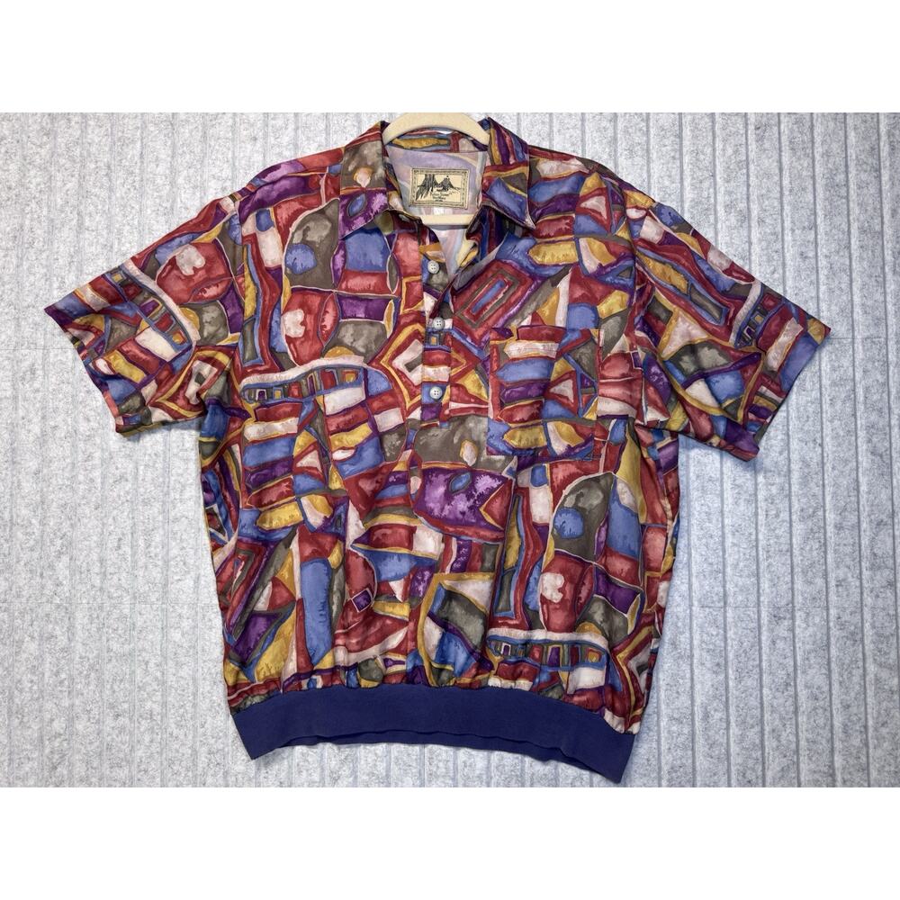 VTG Fulton Street Shirt Works color block Style Abstract Shirt Men's M